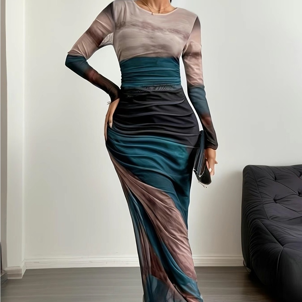 Elegant Multicolor Long Sleeve Dress